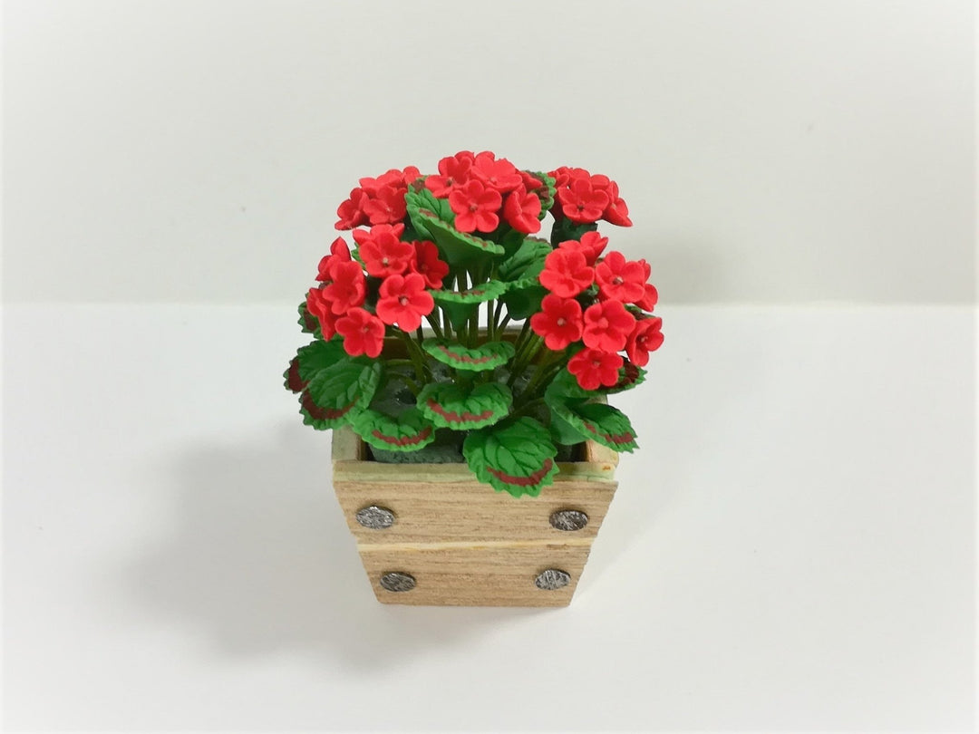 Dollhouse Miniature Red Geraniums in Wood Flower Planter Box 1:12 Scale - Miniature Crush