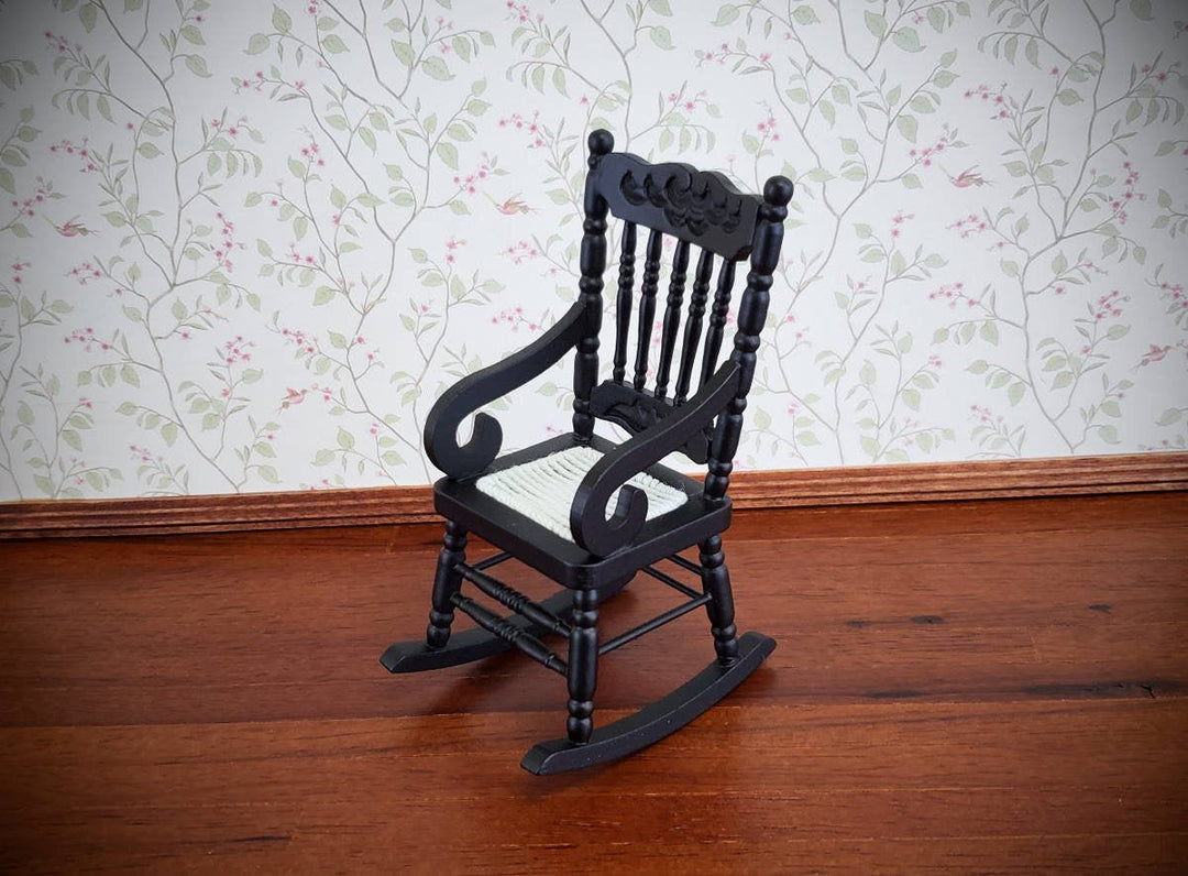 Dollhouse Miniature Rocking Chair Wood Black Finish 1:12 Scale Christmas Ornament - Miniature Crush