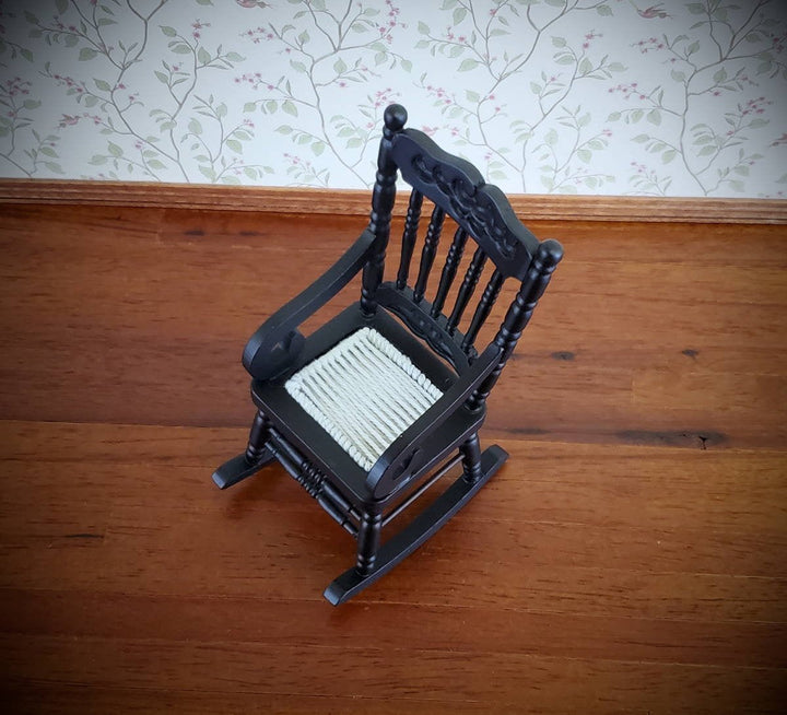 Dollhouse Miniature Rocking Chair Wood Black Finish 1:12 Scale Christmas Ornament - Miniature Crush
