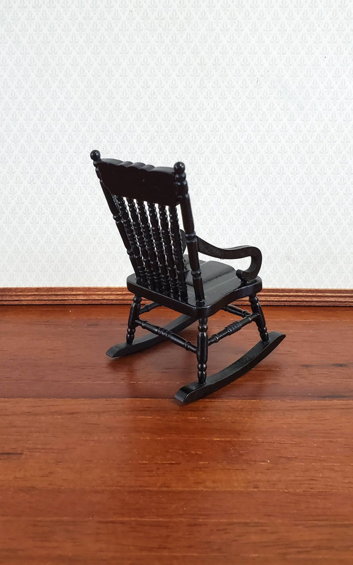 Dollhouse Miniature Rocking Chair Wood Black Finish 1:12 Scale Furniture - Miniature Crush