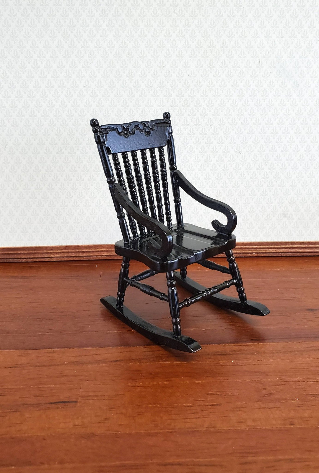 Dollhouse Miniature Rocking Chair Wood Black Finish 1:12 Scale Furniture - Miniature Crush