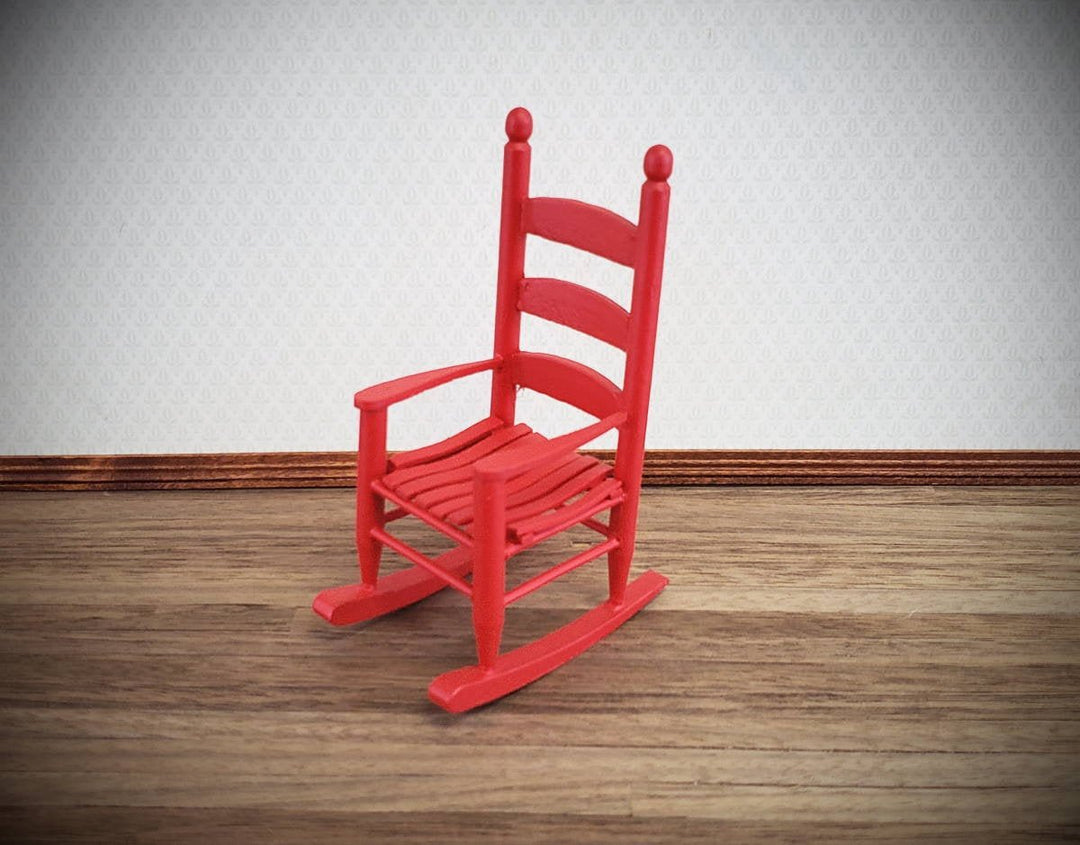 Dollhouse Miniature Rocking Chair Wood with Red Finish Classic Style 1:12 Scale Christmas Ornament - Miniature Crush