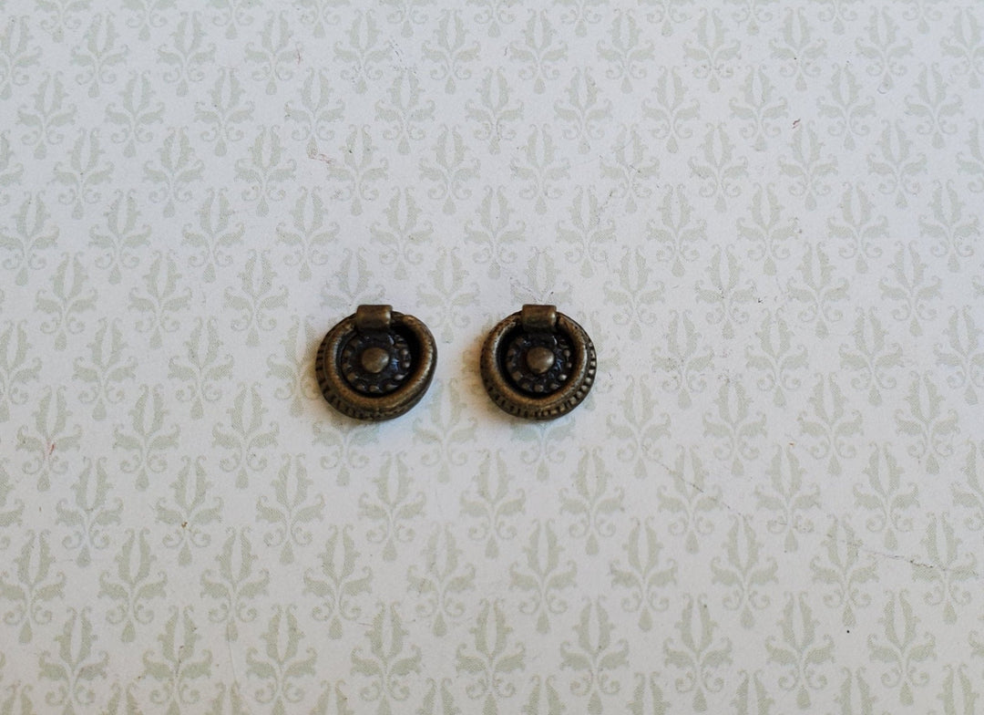 Dollhouse Miniature Round Drawer Pulls with Round Handle 1:12 Scale Antique Bronze - Miniature Crush