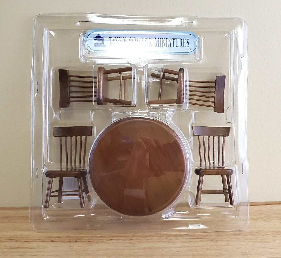 Dollhouse Miniature Round Table & Chairs Set Walnut Finish 1:12 Scale Kitchen - Miniature Crush