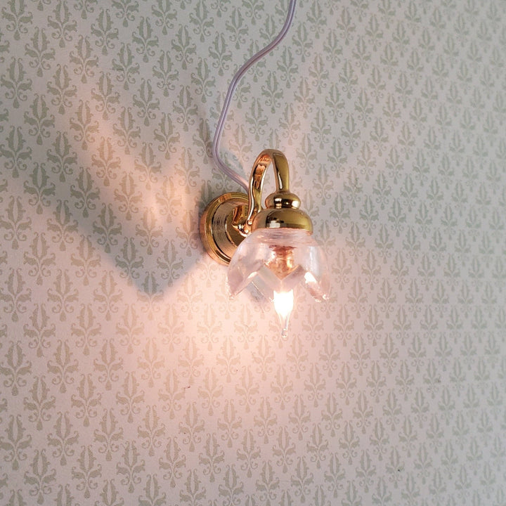 Dollhouse Miniature Sconce Lily Flower Shade Gold 12 Volt 1:12 Wall Light - Miniature Crush