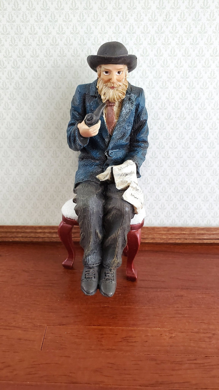 Dollhouse Miniature Seated Man with Beard Pipe Grandpa Resin 1:12 Scale SMALL Petite - Miniature Crush