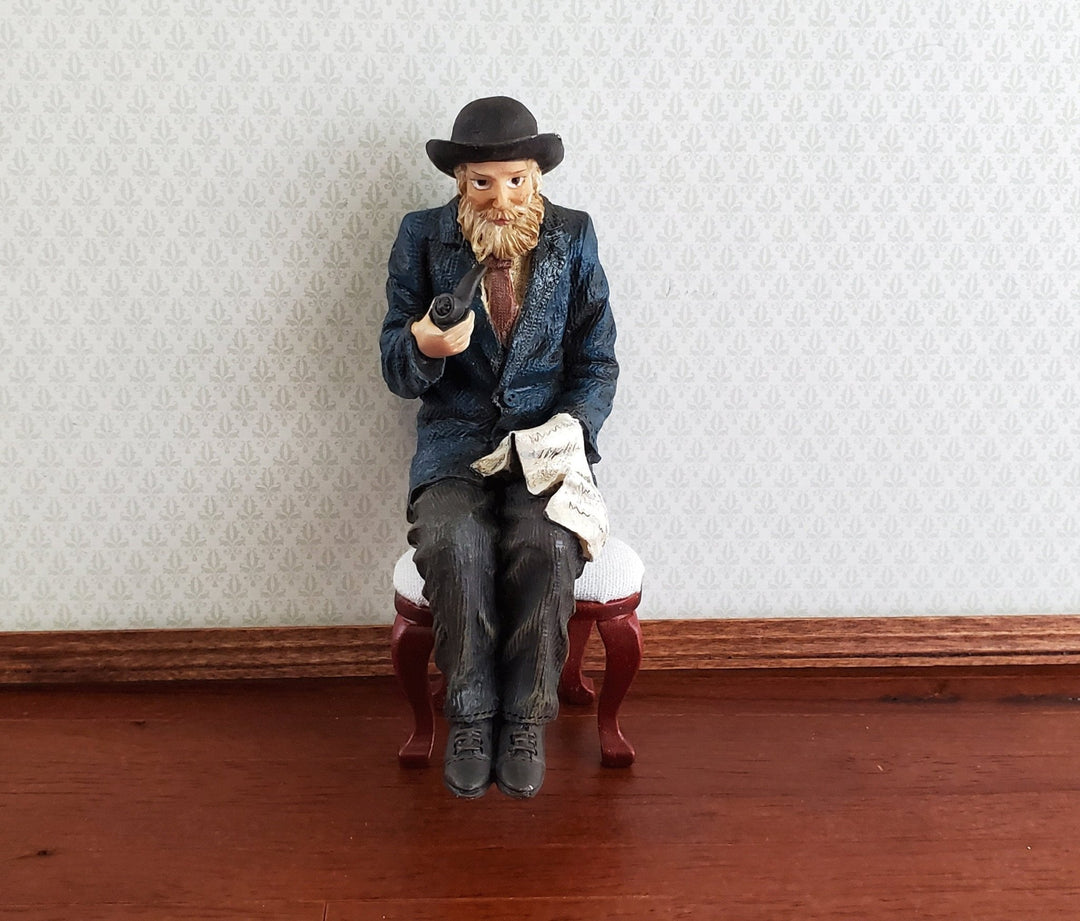 Dollhouse Miniature Seated Man with Beard Pipe Grandpa Resin 1:12 Scale SMALL Petite - Miniature Crush