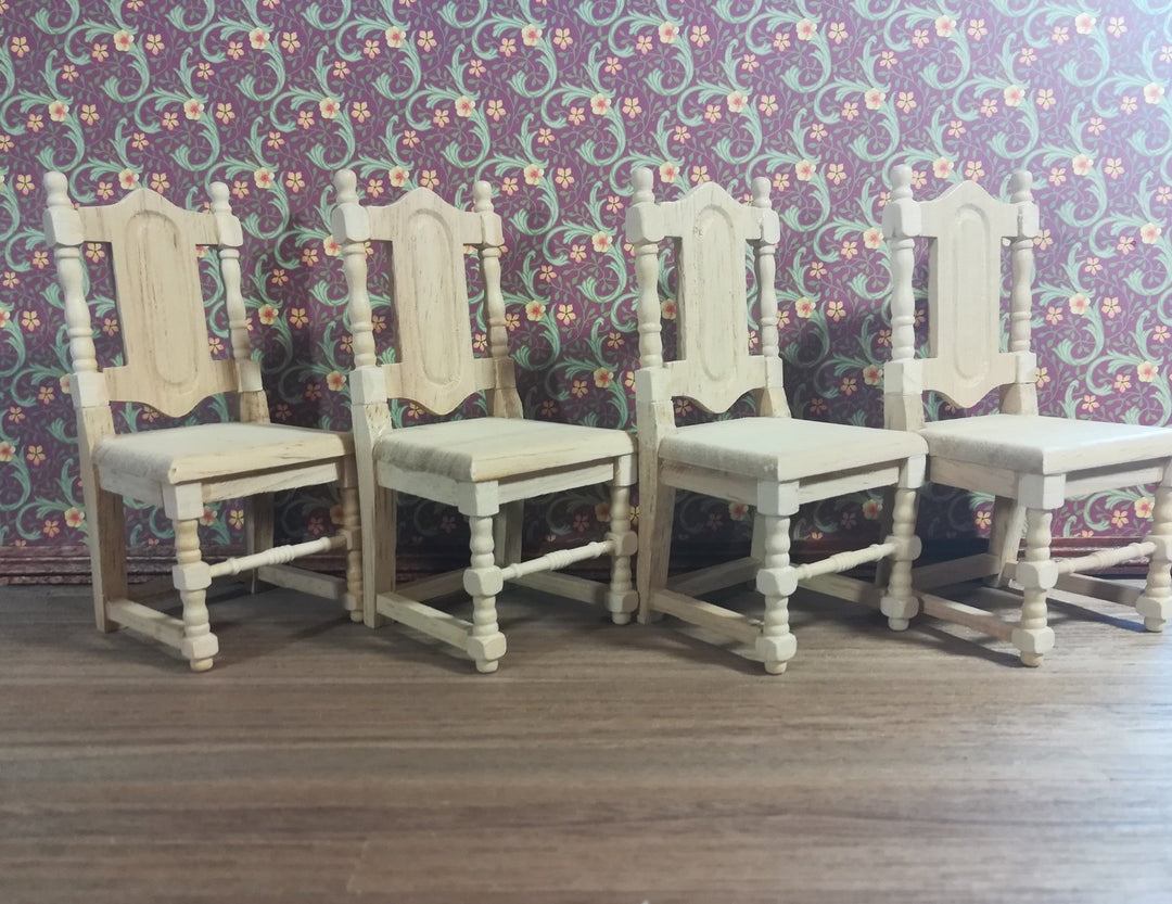 Dollhouse Miniature Set of 4 Unfinished Wood Dining Room Chairs 1:12 Scale - Miniature Crush