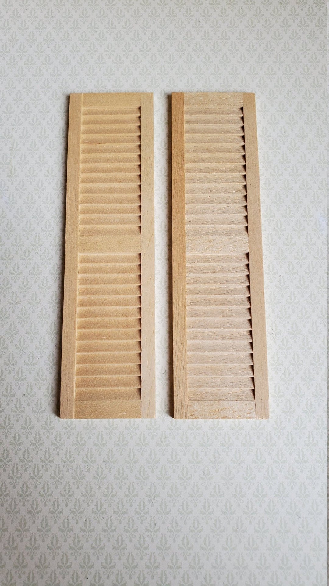 Dollhouse Miniature Shutters Louvered 1 Pair Unfinished Wood 1:12 Scale 4 11/16" HW5025 - Miniature Crush