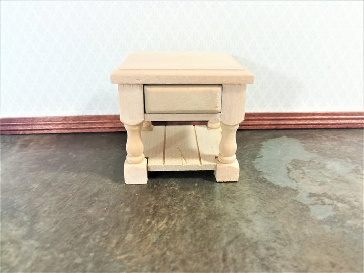 Dollhouse Miniature Side Table or Night Stand with Drawer Unpainted Wood Tudor Style 1:12 Scale Wood - Miniature Crush