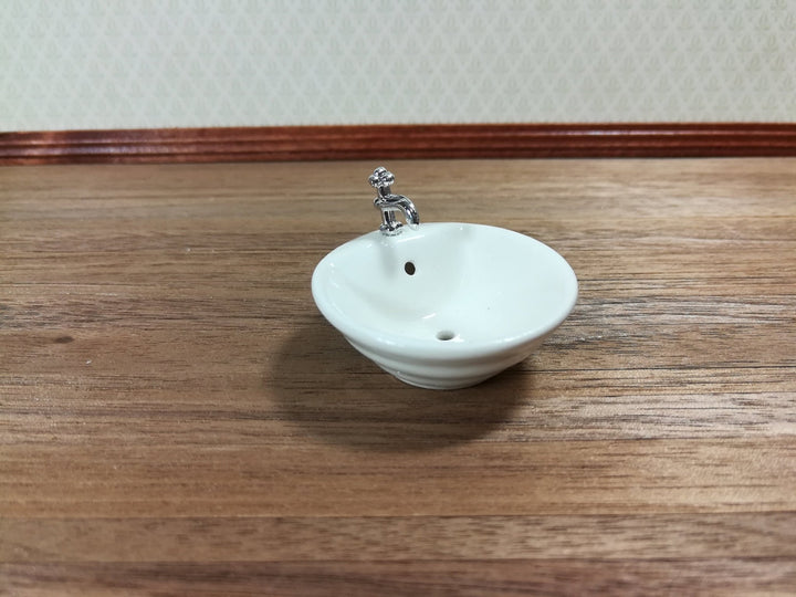 Dollhouse Miniature Sink Top Round White for Kitchen or Bathroom Ceramic 1:12 Scale - Miniature Crush