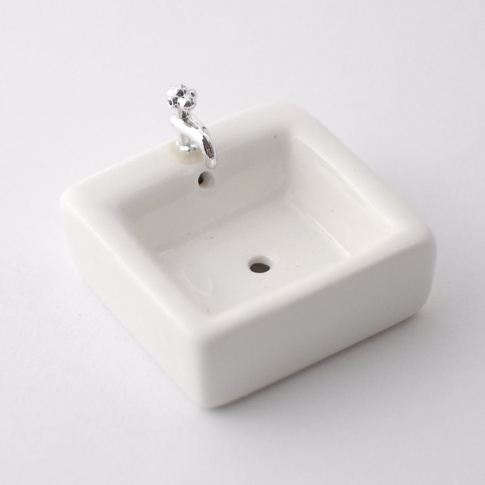 Dollhouse Miniature Sink Top Square White for Kitchen or Bathroom Ceramic 1:12 Scale - Miniature Crush
