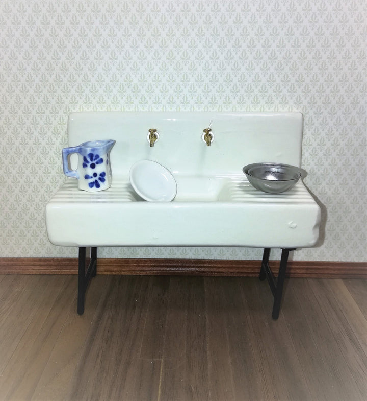 Dollhouse Miniature Sink White Ceramic Kitchen or Utility Room 1:12 Scale - Miniature Crush