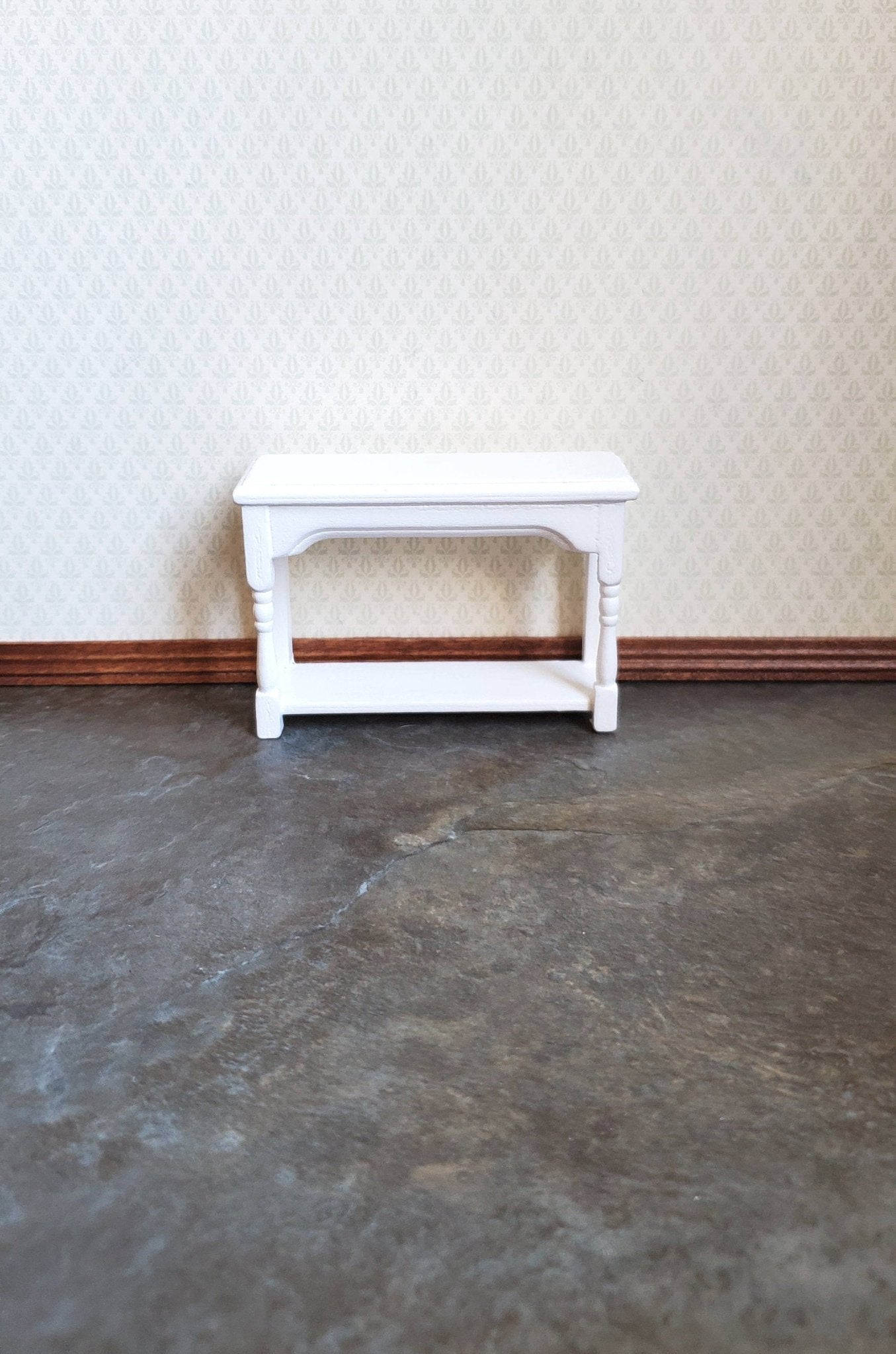 Dollhouse Miniature Small Side Table White with Lower Shelf 1:12 Scale ...