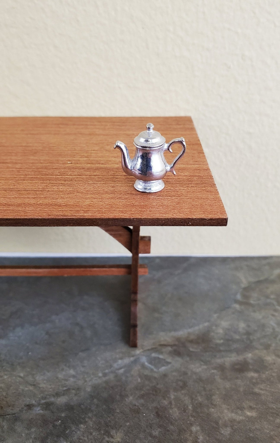 Dollhouse Miniature Small Teapot 1:12 Scale Dishes Polished White Metal Phoenix Model - Miniature Crush