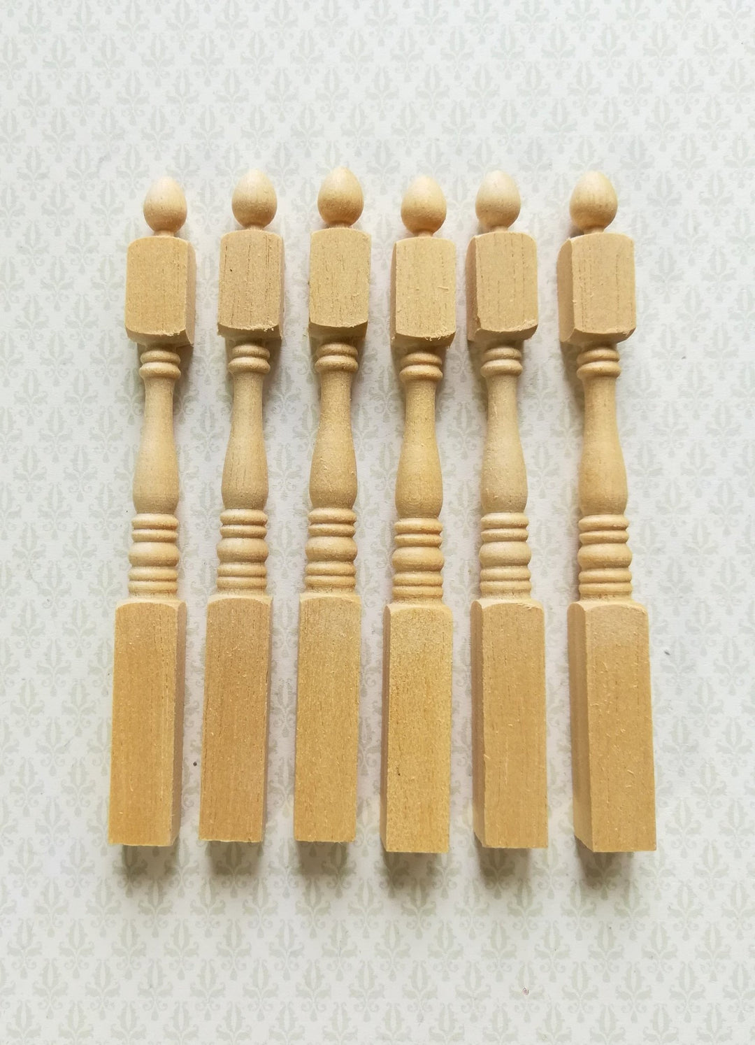 Dollhouse Miniature Spindles Newel Posts Wood 6 Pieces 1:12 Scale 3 1/2" Long - Miniature Crush