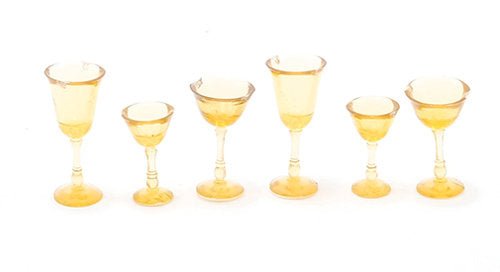 Dollhouse Miniature Stemware Amber Fancy x6 plastic 1:12 Scale Glasses Chrysnbon - Miniature Crush