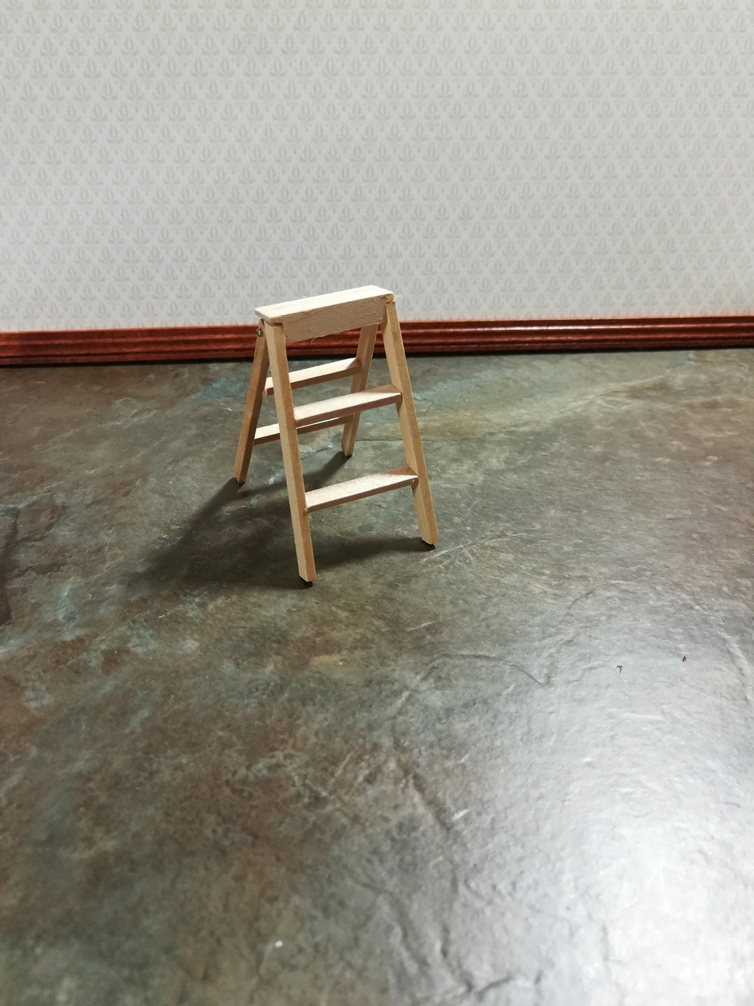 Dollhouse Miniature Step Ladder Short Wood Unpainted Wood DIY 1:12 Scale - Miniature Crush