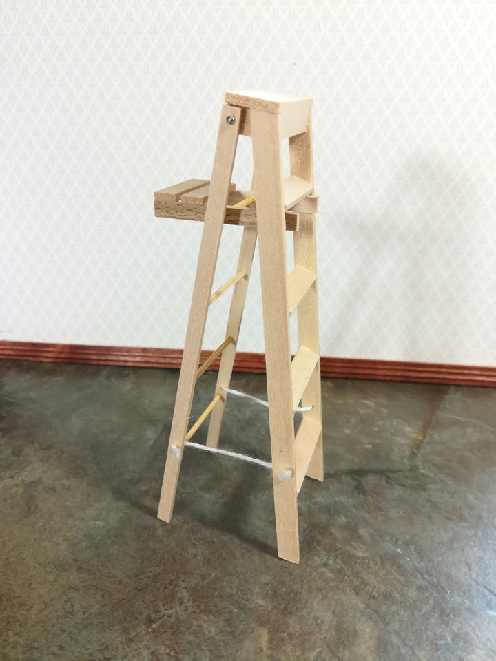 Dollhouse Miniature Step Ladder Tall Wood DIY 1:12 Scale Unfinished - Miniature Crush