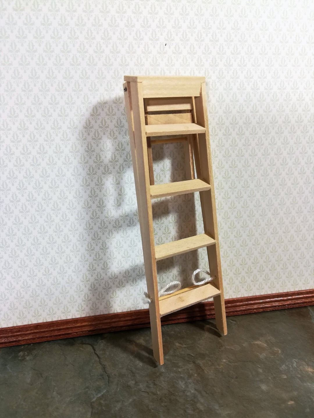 Dollhouse Miniature Step Ladder Tall Wood DIY 1:12 Scale Unfinished - Miniature Crush