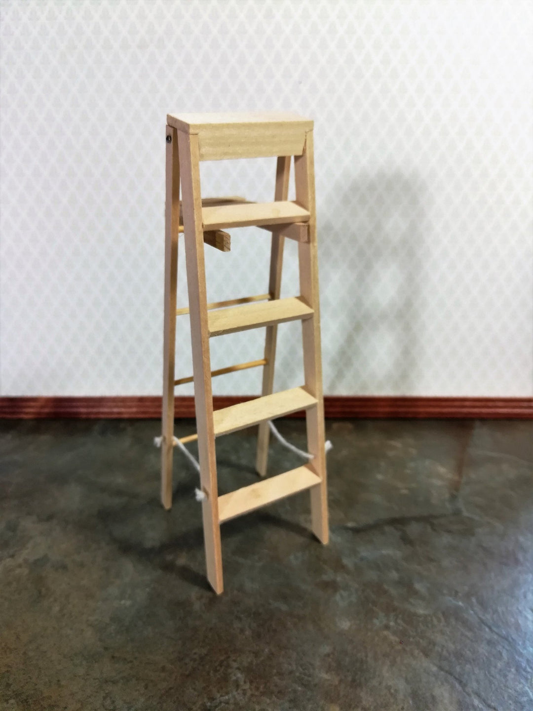 Dollhouse Miniature Step Ladder Tall Wood DIY 1:12 Scale Unfinished - Miniature Crush