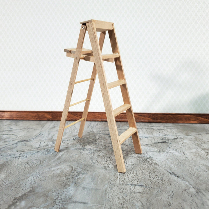 Dollhouse Miniature Step Ladder Tall Wood Folds DIY 1:12 Scale Unpainted Wood - Miniature Crush