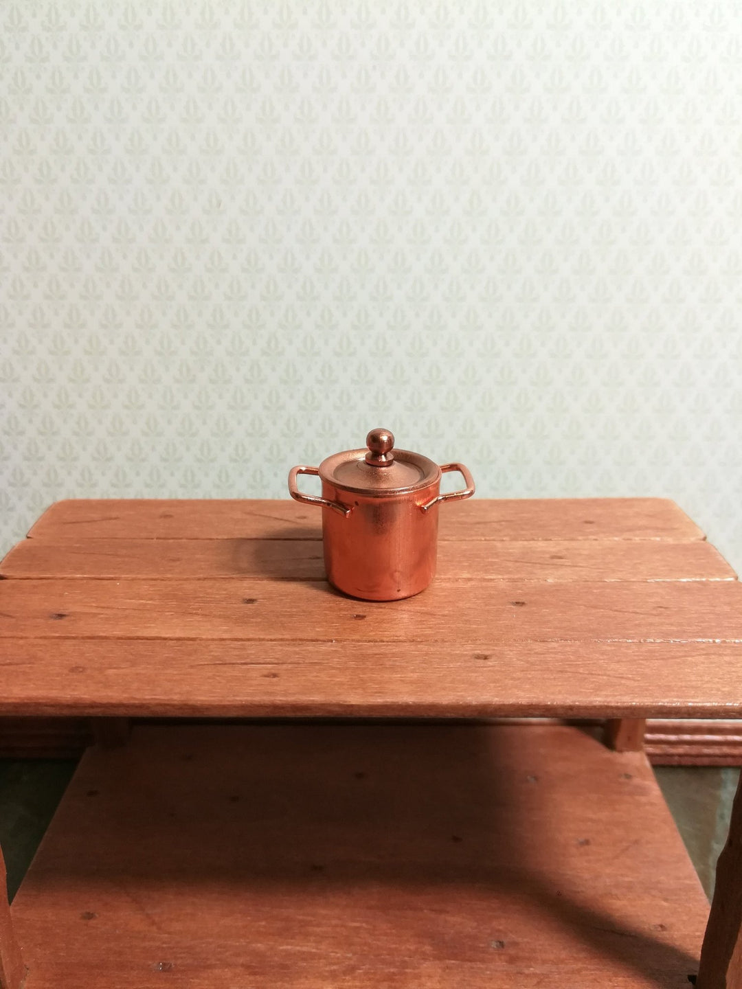 Dollhouse Miniature Stock Soup Pot Large Copper with Removable Lid 1:12 Scale - Miniature Crush