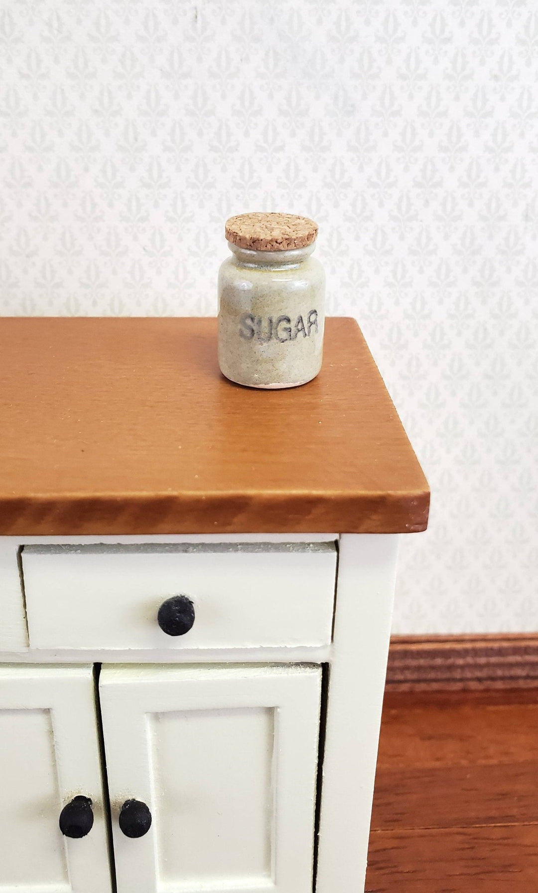Dollhouse Miniature Stoneware Crock SUGAR with Cork Top 1:12 Scale Handmade Kitchen - Miniature Crush