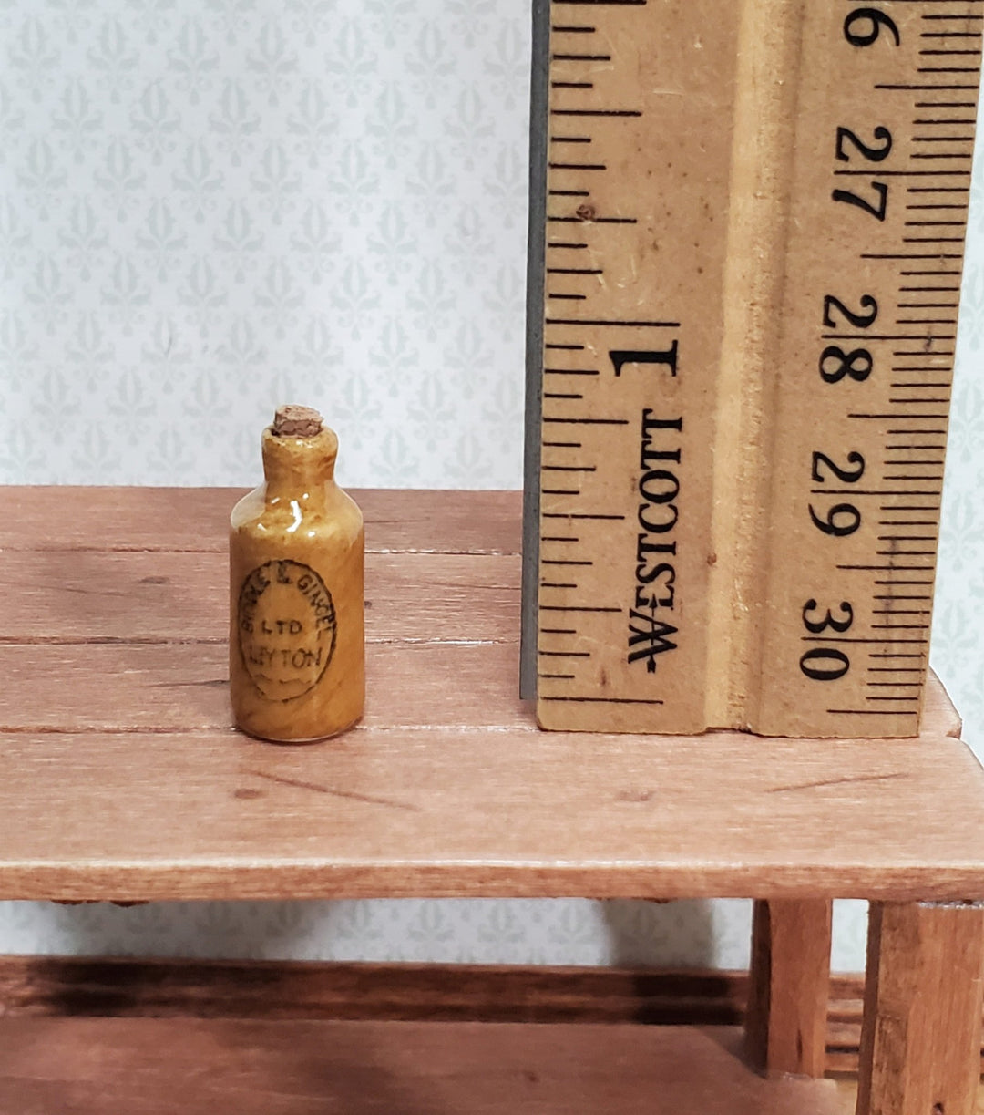 Dollhouse Miniature Stoneware Jug Brown with Cork Small Crock 1:12 Scale Handmade - Miniature Crush