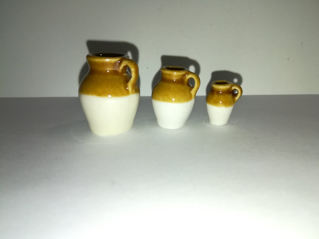 Dollhouse Miniature Stoneware Jugs Crocks Set of 3 1:12 Scale - Miniature Crush