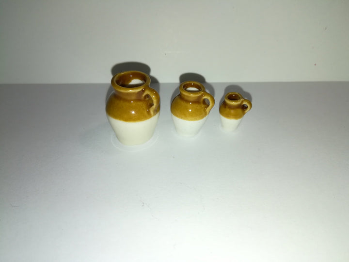Dollhouse Miniature Stoneware Jugs Crocks Set of 3 1:12 Scale - Miniature Crush