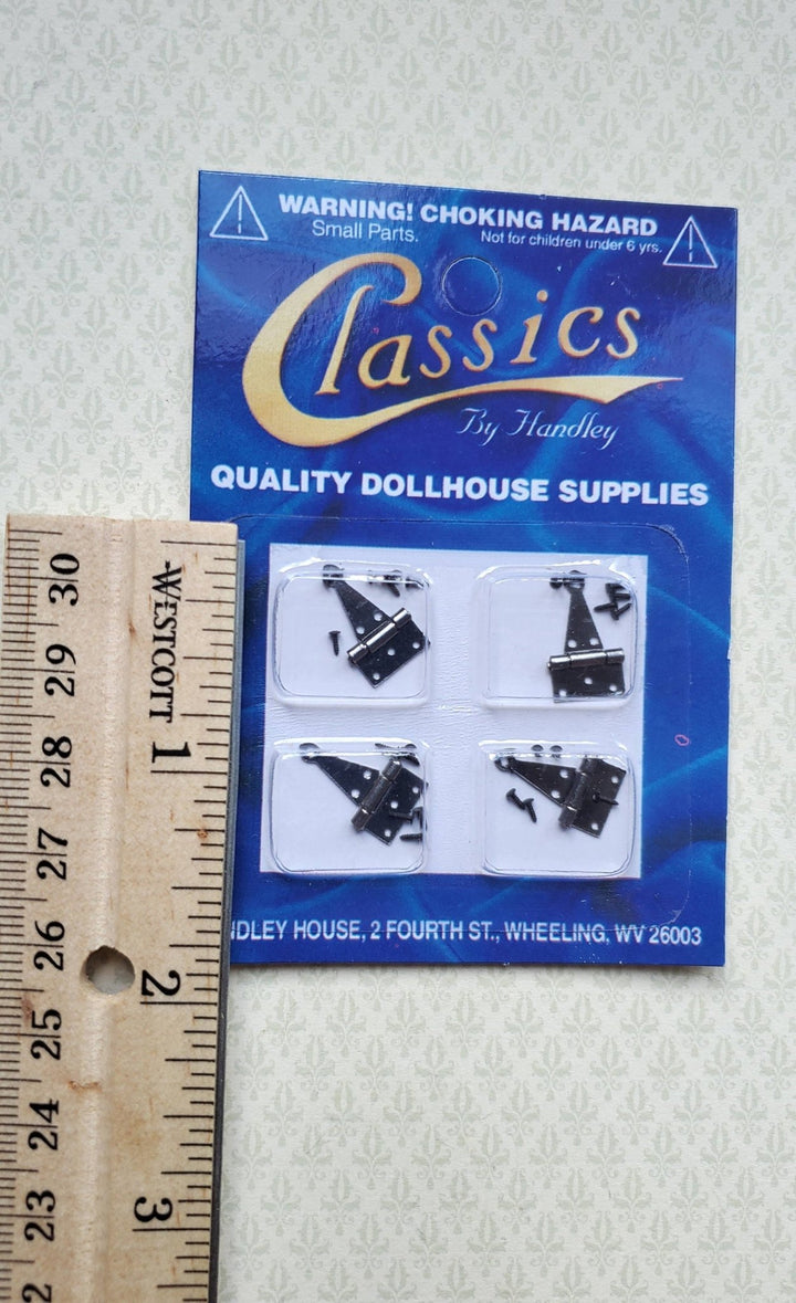Dollhouse Miniature T Hinges Working x4 Pewter 1:12 Scale Includes Nails - Miniature Crush