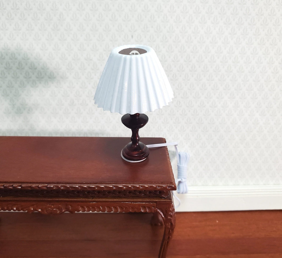 Dollhouse Miniature Table Lamp White Shade Bronze Base 1:12 Scale 12 volt with Plug - Miniature Crush