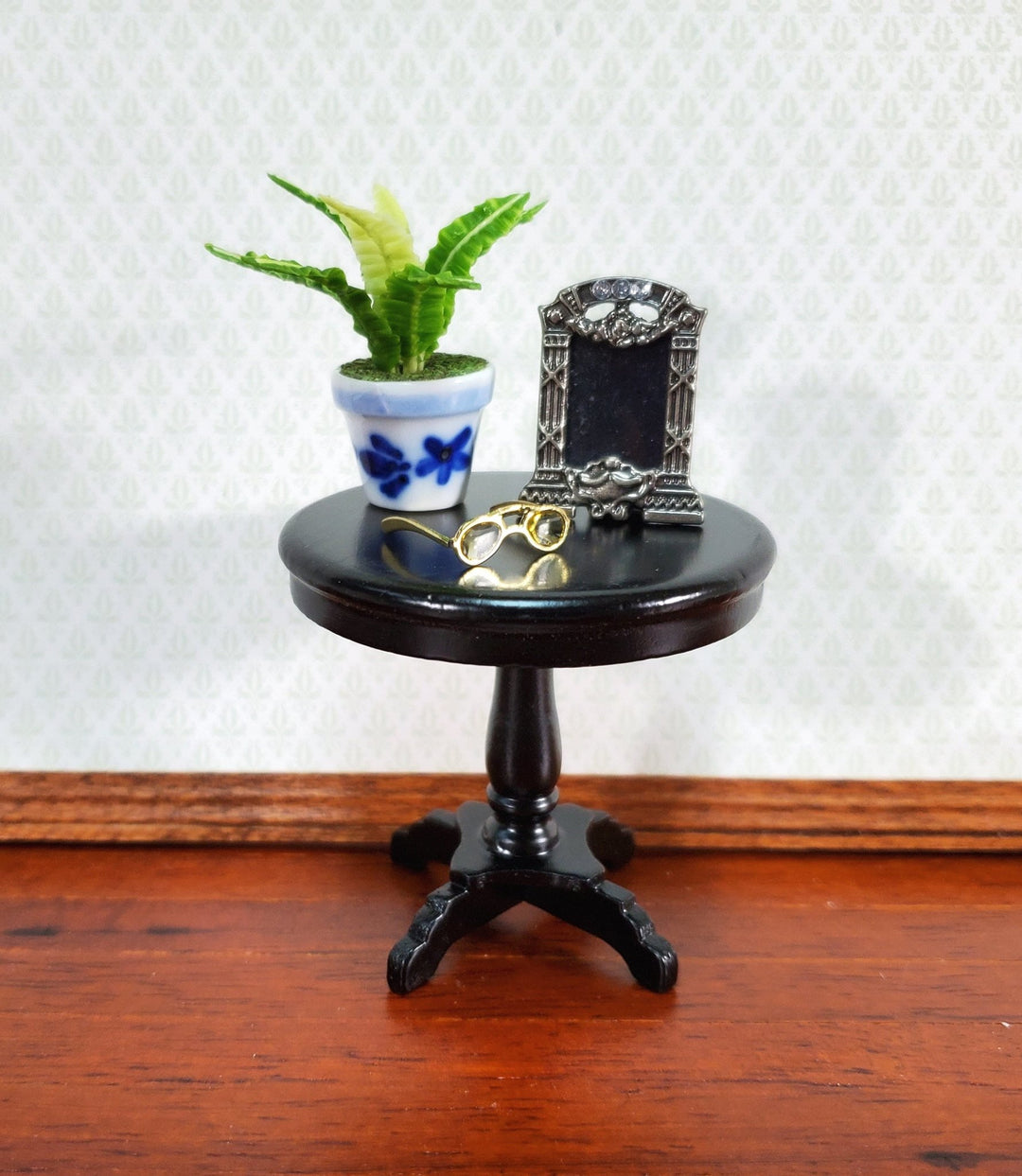 Dollhouse Miniature Table Small Round Side or End Table Black Finish 1:12 Scale Furniture - Miniature Crush