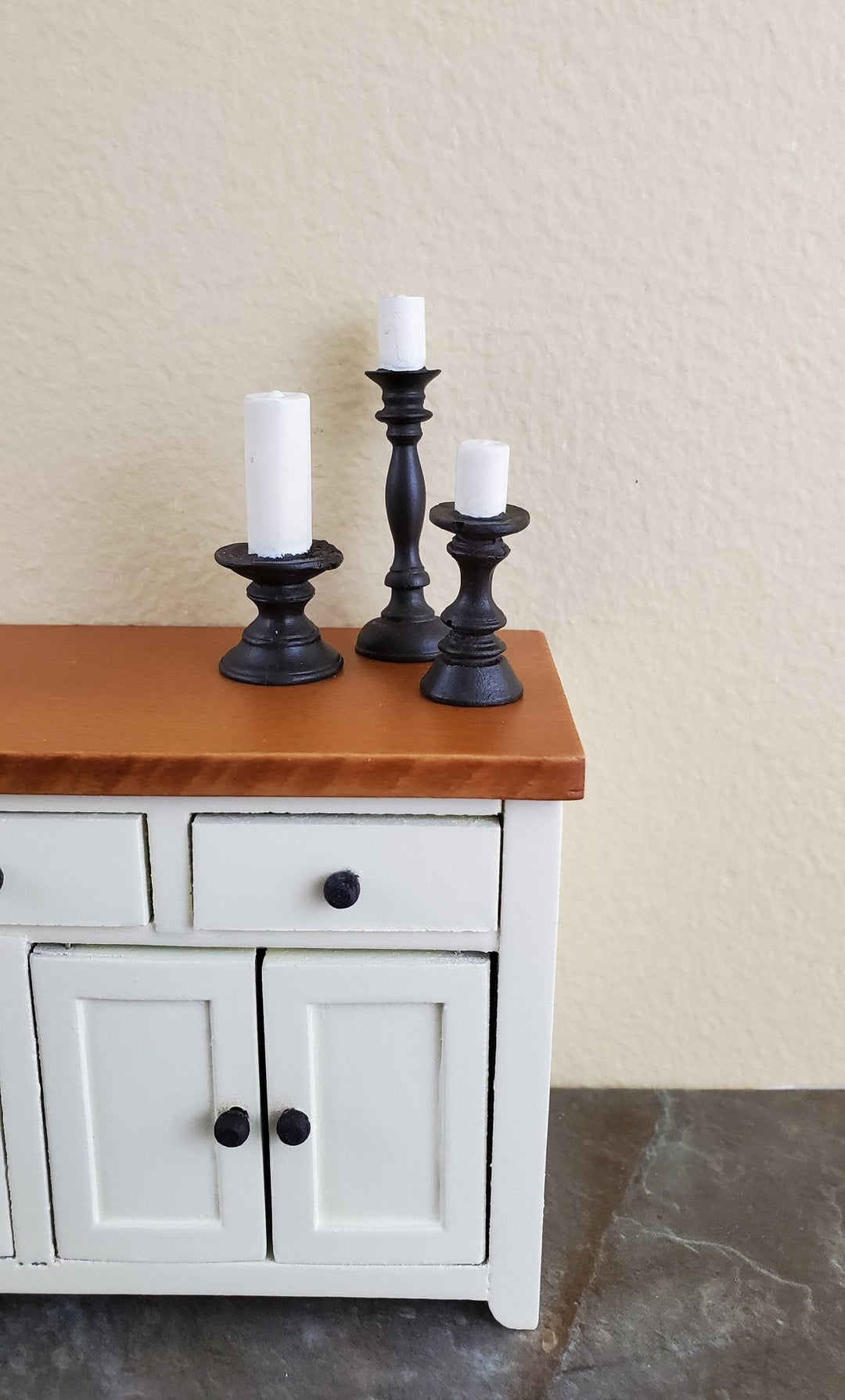 Dollhouse Miniature Tall Candles & Holders with Black Finish 1:12 Scale - Miniature Crush