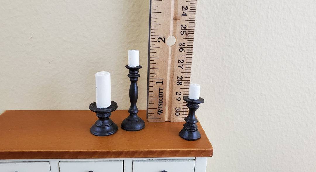 Dollhouse Miniature Tall Candles & Holders with Black Finish 1:12 Scale - Miniature Crush