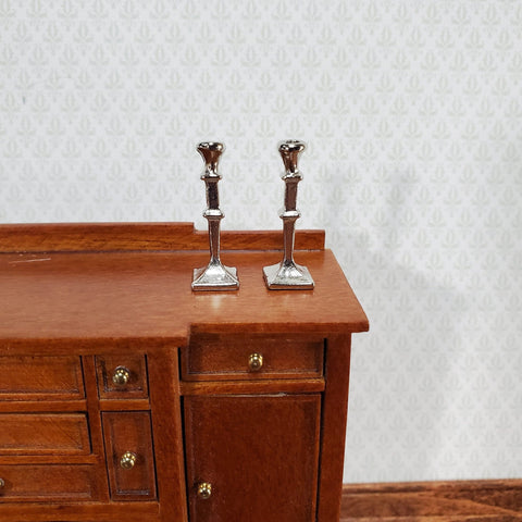 Dollhouse Miniature Tall Candlestick Holders Set of 2 1:12 Scale Metal Silver - Miniature Crush