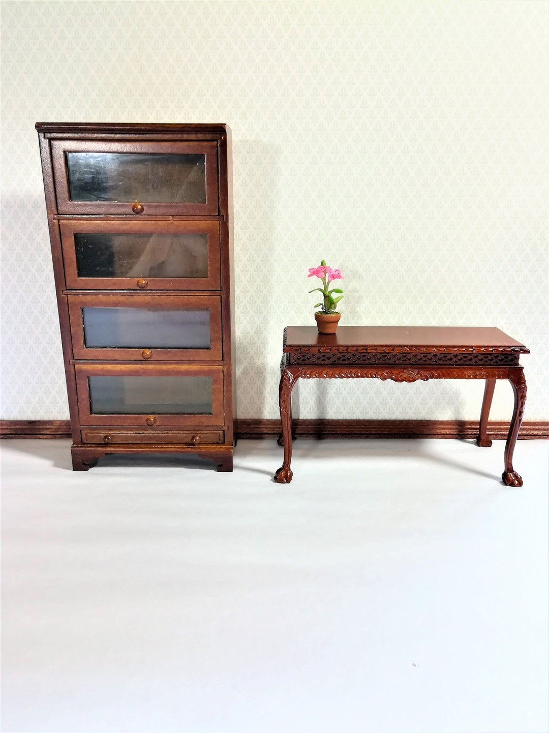Dollhouse Miniature Tall Lawyers Barrister Bookcase with Doors 1:12 Scale Furniture - Miniature Crush