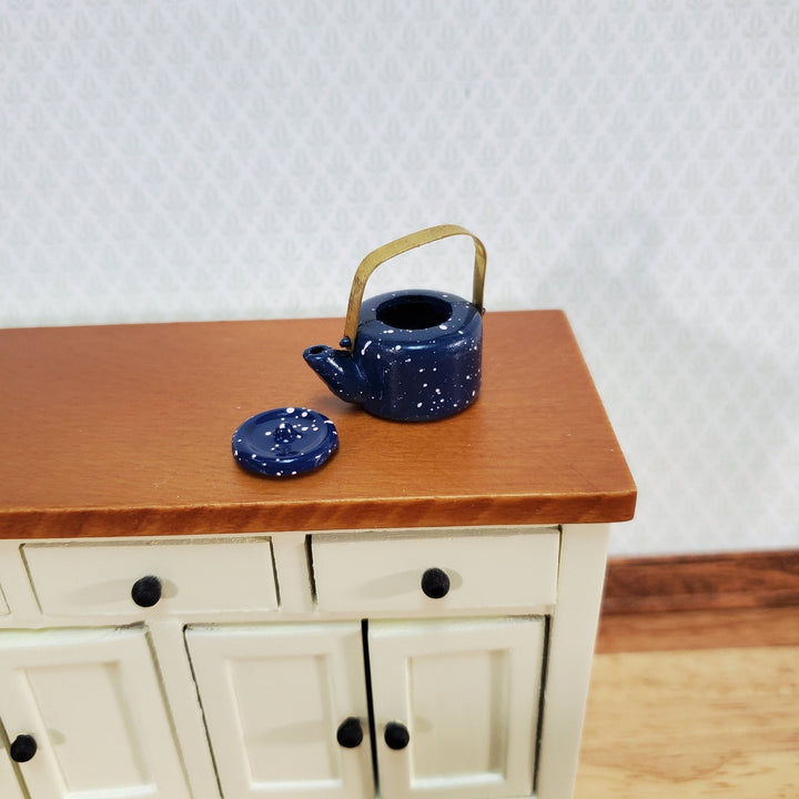 Dollhouse Miniature Teapot Kettle Blue Speckled 1:12 Scale Kitchen Accessories - Miniature Crush