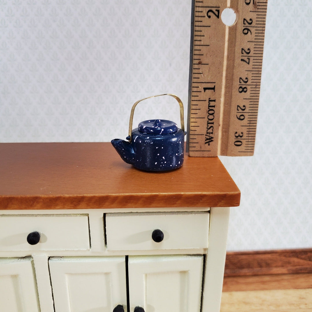 Dollhouse Miniature Teapot Kettle Blue Speckled 1:12 Scale Kitchen Accessories - Miniature Crush
