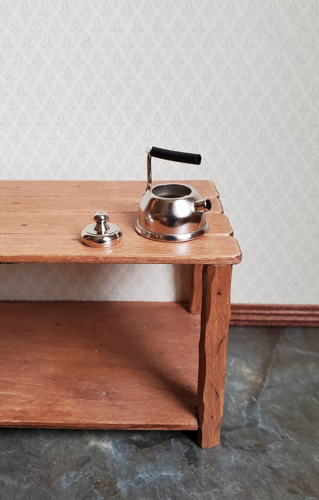 Dollhouse Miniature Teapot Kettle Modern Silver & Black 1:12 Scale Kitchen Accessories - Miniature Crush
