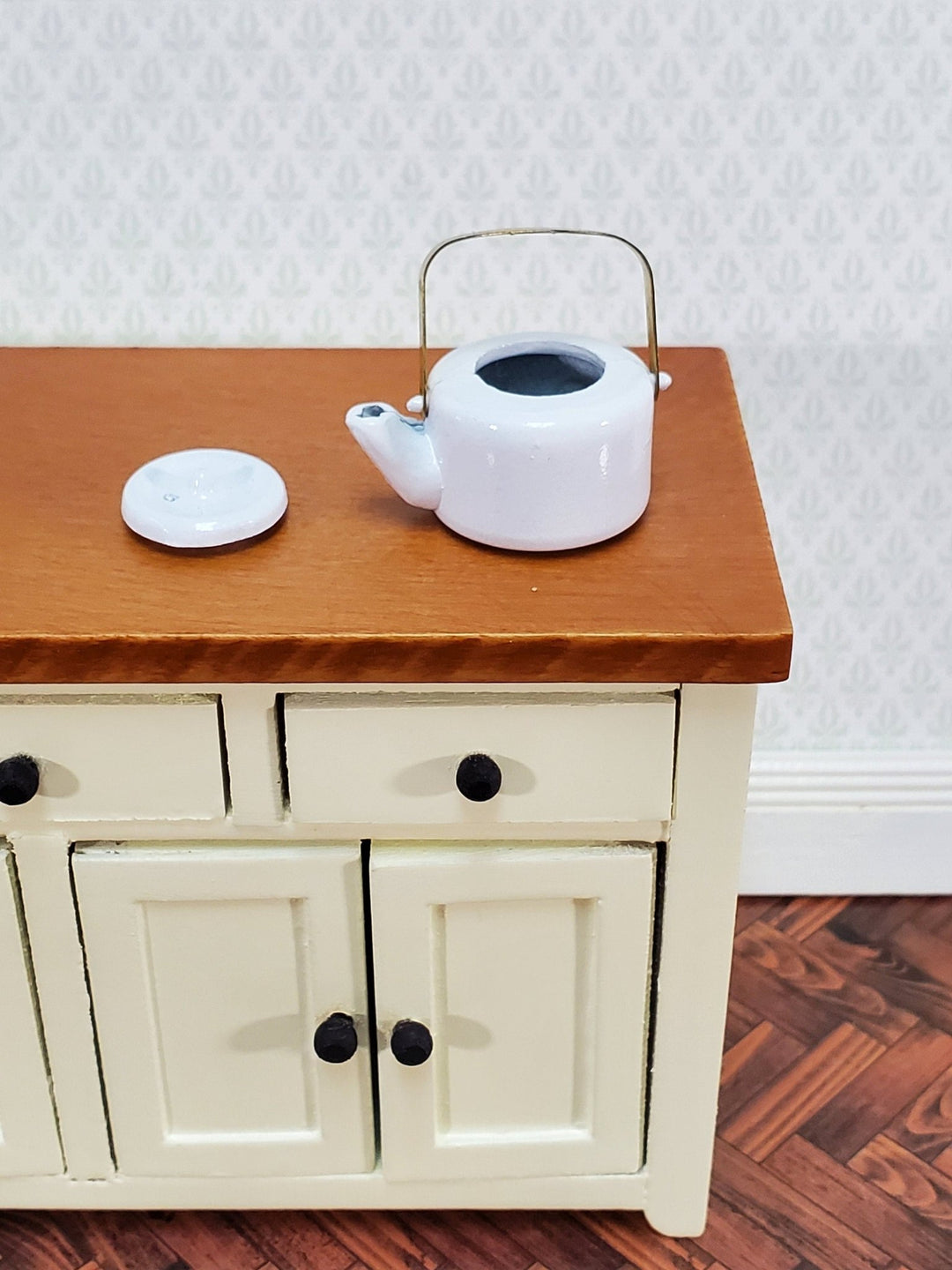 Dollhouse Miniature Teapot Kettle White Metal Removable Lid 1:12 Scale Kitchen Accessories - Miniature Crush