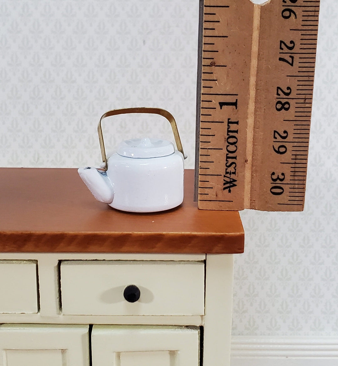 Dollhouse Miniature Teapot Kettle White Metal Removable Lid 1:12 Scale Kitchen Accessories - Miniature Crush