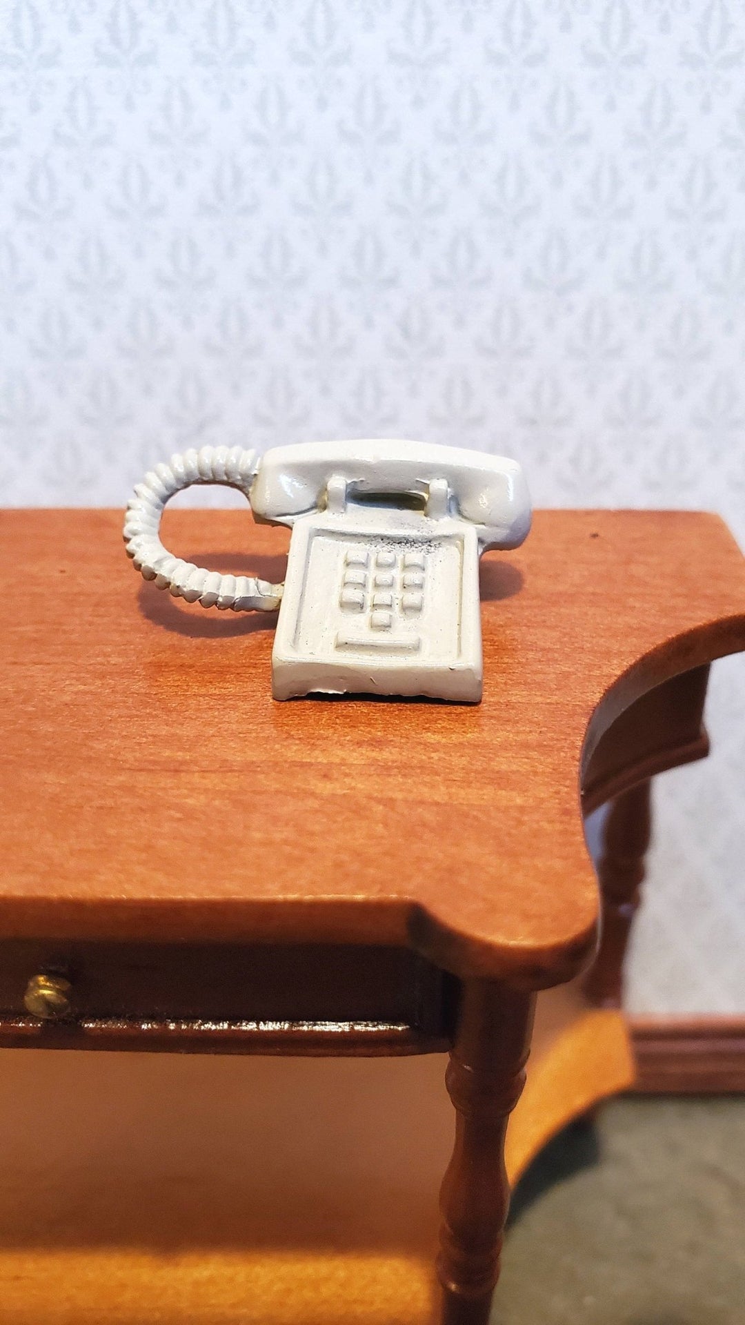 Dollhouse Miniature Telephone Modern 1970s 80s Corded Push Button 1:12 Scale Phone - Miniature Crush