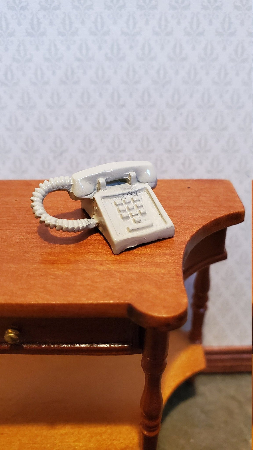 Dollhouse Miniature Telephone Modern 1970s 80s Corded Push Button 1:12 Scale Phone - Miniature Crush