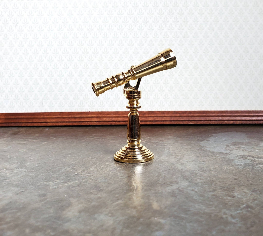 Dollhouse Miniature Telescope Large Tabletop Adjustable Gold Metal 1:12 Scale - Miniature Crush