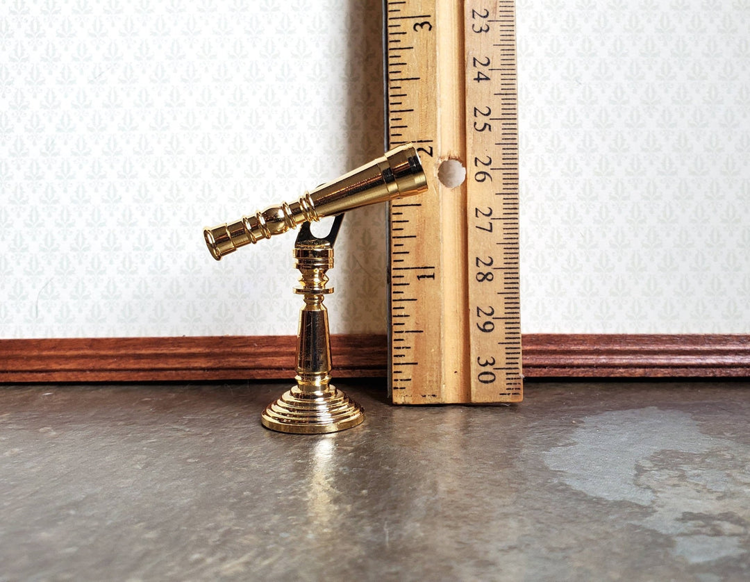 Dollhouse Miniature Telescope Large Tabletop Adjustable Gold Metal 1:12 Scale - Miniature Crush