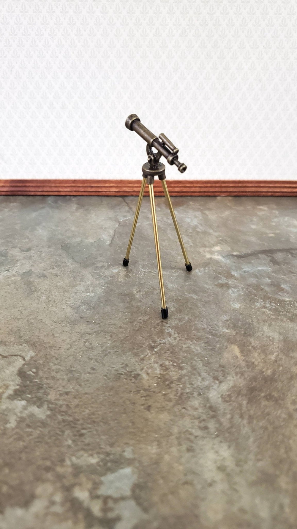 Dollhouse Miniature Telescope Tall on 3 Legs Bronze Metal 1:12 Scale - Miniature Crush