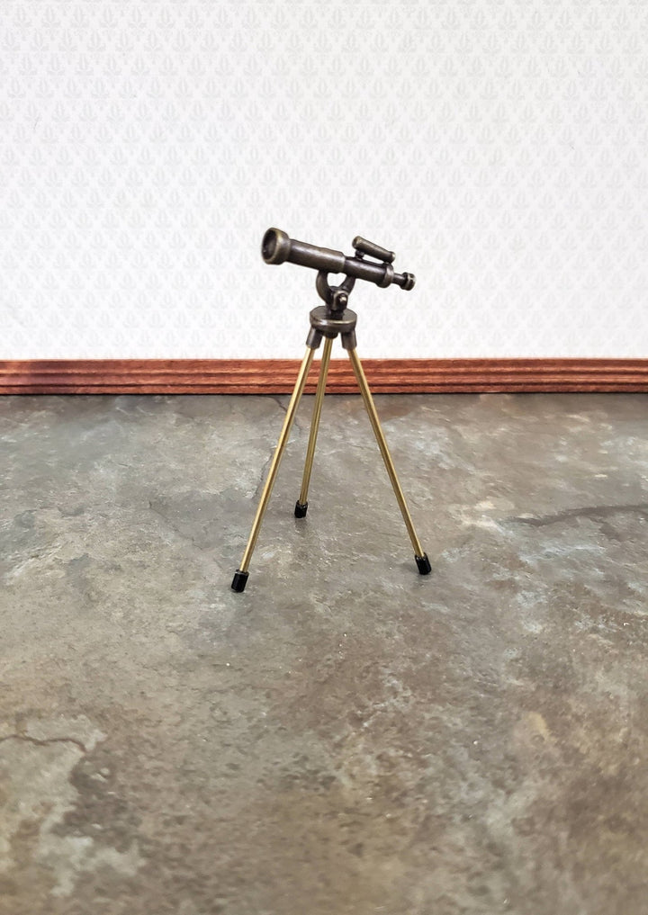 Dollhouse Miniature Telescope Tall on 3 Legs Bronze Metal 1:12 Scale - Miniature Crush