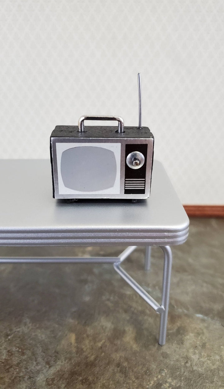 Dollhouse Miniature Television TV Set Retro Style Black & Silver 1:12 Scale - Miniature Crush